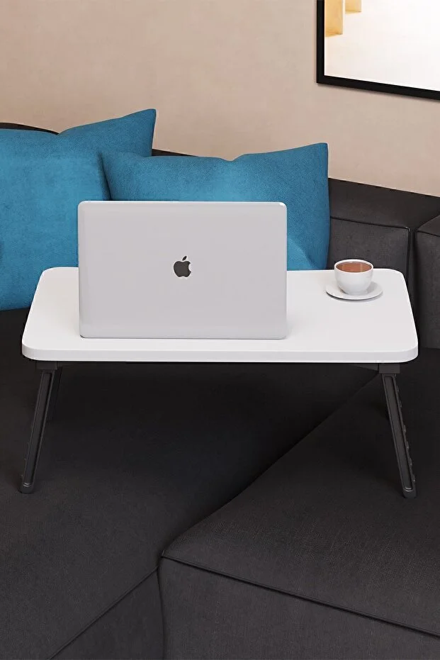 Beyaz Renkli Laptop Katlanabilir Yatak Koltuk Üstü Kahvaltı Bilgisayar Sehpası 